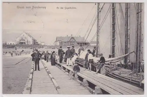 74665 Ak Gruß von Norderney An der Segelbuhne 1907