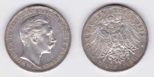 3 Mark Silbermünze Preussen Kaiser Wilhelm II 1912 A Jäger 103 ss+ (107214)