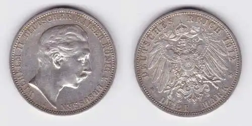 3 Mark Silbermünze Preussen Kaiser Wilhelm II 1912 A Jäger 103 ss+ (104055)