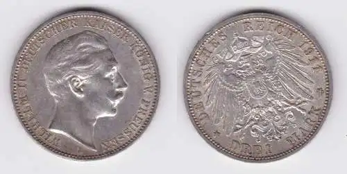 3 Mark Silbermünze Preussen Kaiser Wilhelm II 1911 A Jäger 103 ss (100096)