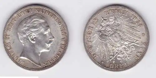 3 Mark Silbermünze Preussen Kaiser Wilhelm II 1911 A Jäger 103 vz (104421)