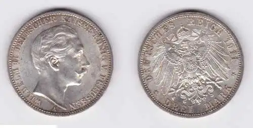3 Mark Silbermünze Preussen Kaiser Wilhelm II 1911 A Jäger 103 vz (106063)