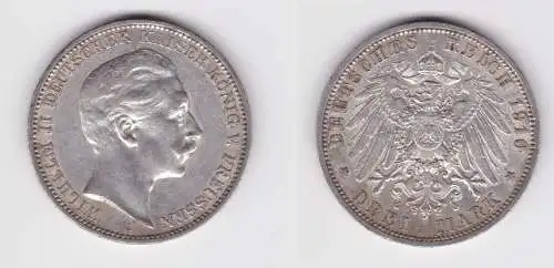 3 Mark Silbermünze Preussen Kaiser Wilhelm II 1910 A Jäger 103 f.vz (109734)