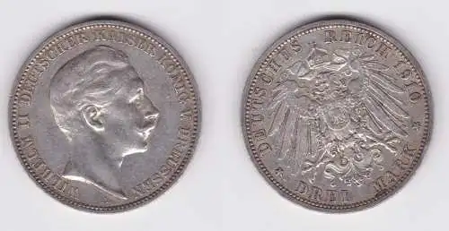 3 Mark Silbermünze Preussen Kaiser Wilhelm II 1910 A Jäger 103 ss (106887)