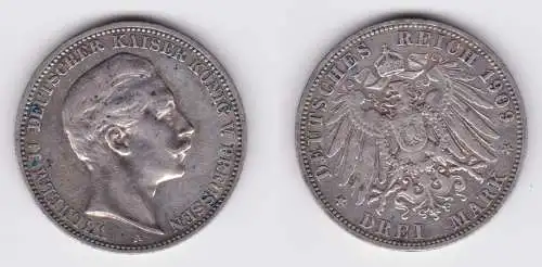 3 Mark Silbermünze Preussen Kaiser Wilhelm II 1909 A Jäger 103 ss (104502)