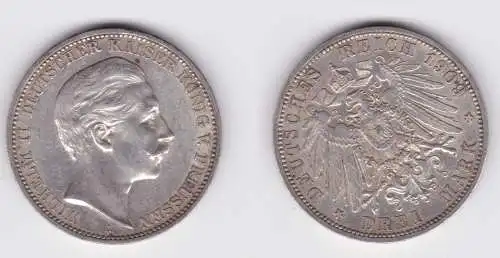 3 Mark Silbermünze Preussen Kaiser Wilhelm II 1909 A Jäger 103 ss (108295)