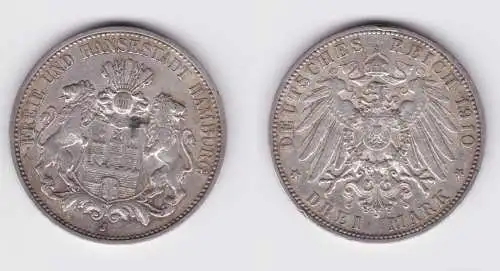 3 Mark Silbermünze Freie und Hansestadt Hamburg 1910 J Jäger 64  (104601)