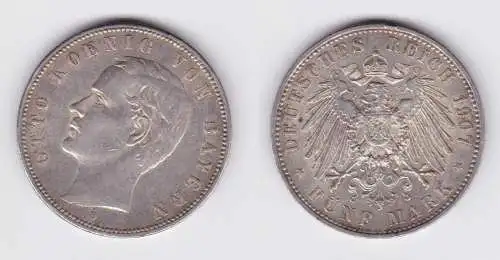 5 Mark Silbermünze Bayern König Otto 1907 Jäger 46  (105017)