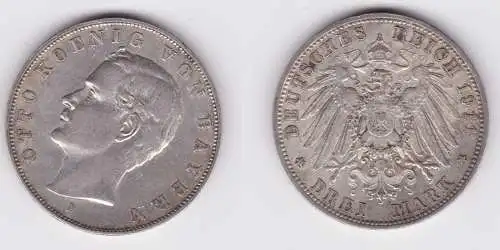 3 Mark Silbermünze Bayern König Otto 1911 Jäger 47 (104491)
