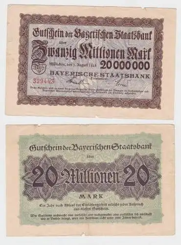 20 Millionen Mark Banknote Bayerische Staatsbank München 1.08.1923 (113907)
