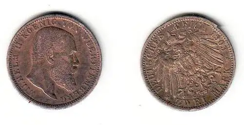 2 Mark Silbermünze Württemberg König Wilhelm II 1903 F Jäger 174  (103776)
