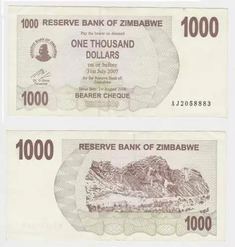 1000 Dollar Banknote Reserve Bank of Zimbabwe Simbabwe 2006 (153338)