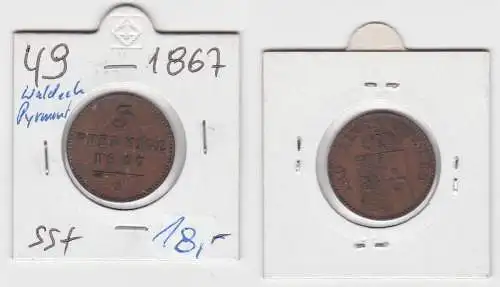 3 Pfennig Kupfer Münze Waldeck und Pyrmont 1867 B (142098)
