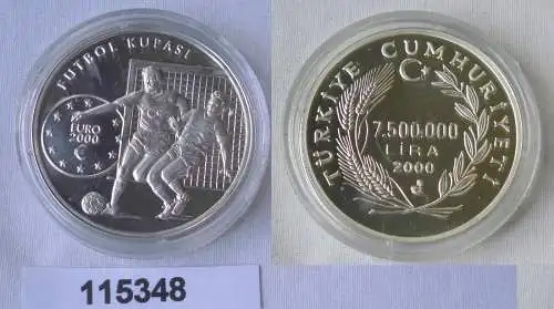 7,5 Millionen Lira Silbermünze Türkei Fussball Europameisterschaft 2000 (115348)