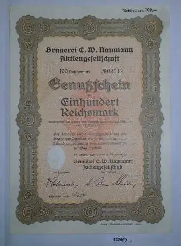 100 RM Genußschein Brauerei C.W. Naumann AG Leipzig-Plagwitz 18.10.1933 (132059)