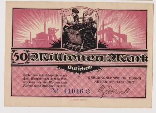 50 Millionen Mark Banknote Braunkohlenwerke Borna um 1923 (120672)