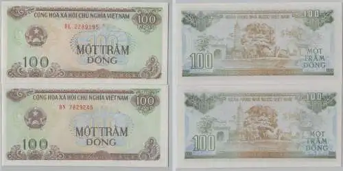 2 x 100 Dong Banknote Vietnam 1991 bankfrisch UNC P 105 (153040)