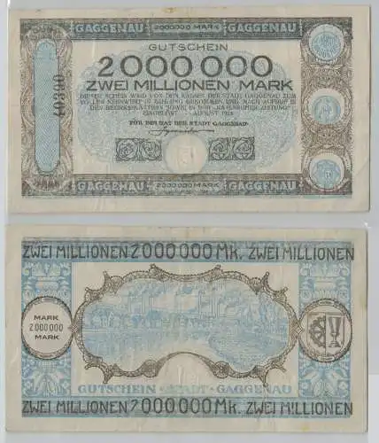 2 Millionen Mark Banknote Stadt Gaggenau August 1923 (153034)