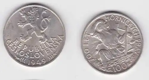 100 Kronen Silber Münze Tschechoslowakei 1949 700 Jahre Bergbau (141389)