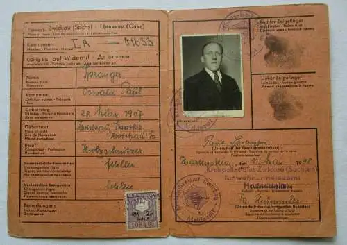 Personen-Behelfsausweis Kreispolizeiamt Zwickau Einwohnermeldeamt 1948 (100952)