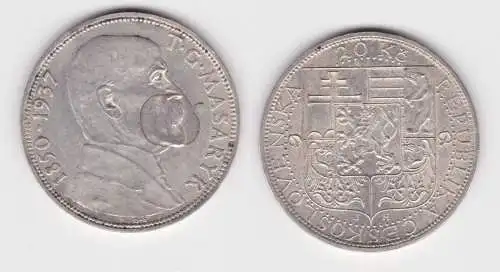 20 Kronen Silber Münze Tschechoslowakei Masaryk 1937 (141670)