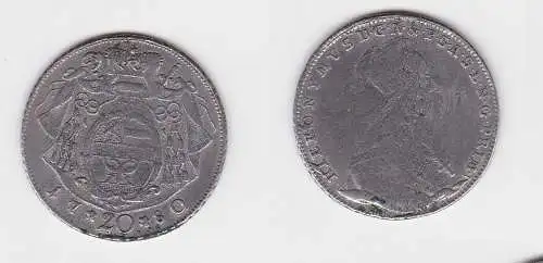 20 Kreuzer Silber Münze Salzburg, Bistum, Hieronymus von Colloredo 1780 (130253)