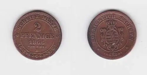 2 Pfennige Kupfer Münze Sachsen 1866 B (130299)