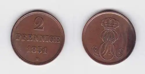 2 Pfennige Kupfer Münze Hannover 1851 B (130388)