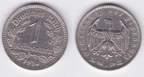 1 Mark Nickel Münze III.Reich 1934 A Jäger Nr. 354 (125605)