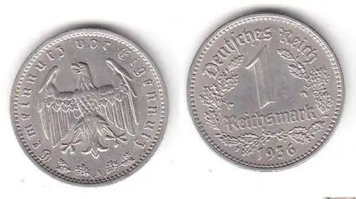1 Mark Nickel Münze III.Reich 1936 A Jäger Nr. 354 (114894)