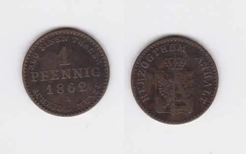 1 Pfennig Kupfer Münze Anhalt 1862 A (107282)