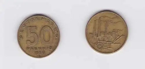 50 Pfennig Messing Münze DDR 1950 Pflug vor Industrielandschaft (119515)