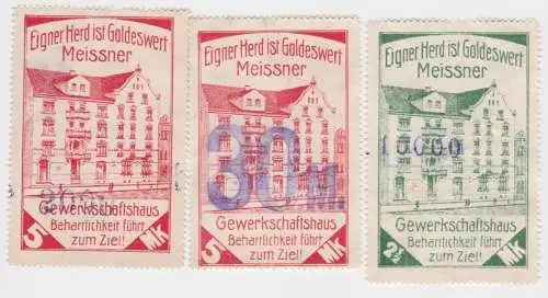 3 seltene Spenden Marken Gewerkschaftshaus Meissen um 1920 (60145)