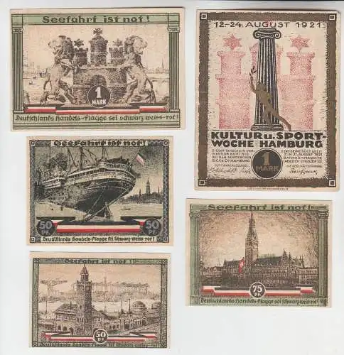 5 Banknoten Notgeld Kultur- und Sportwoche Hamburg 1921 (113922)