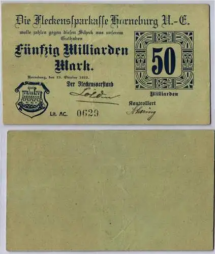 50 Milliarden Mark Banknote Fleckensparkasse Horneburg 23.10.1923 (120952)