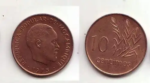 10 Centimos Kupfer Münze Mosambik Moçambique 1975 (114321)