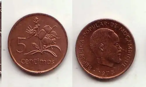 5 Centimos Kupfer Münze Mosambik Moçambique 1975 (114607)