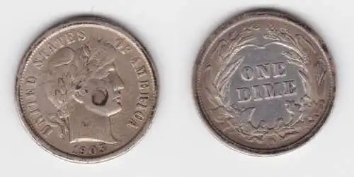 1 Dime Silber Münze USA 1905 Liberty O (136063)