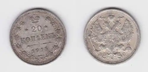 20 Kopeken Silber Münze Russland 1915 ss (152436)