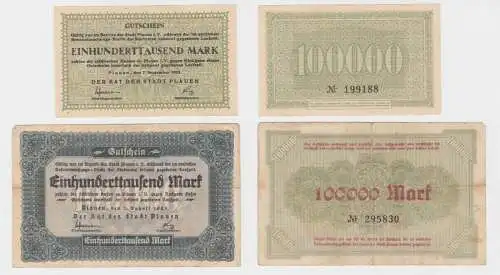 2 x 100000 Mark Banknoten Inflation Stadt Plauen 1.8./7.9.1923 (135196)