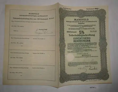 1000 RM Schuldverschreibung Mansfeld AG für Bergbau & Hüttenbetrieb 1939 /127741