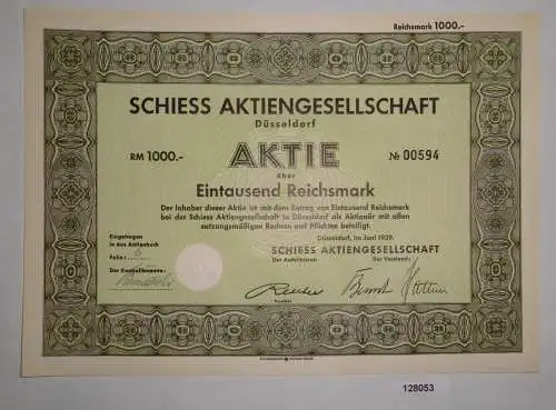 1000 Reichsmark Aktie Schiess AG Düsseldorf Juni 1942 (128053)