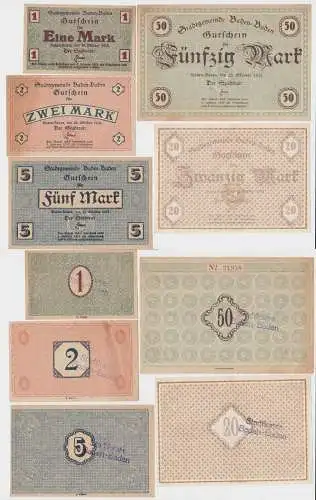 1 - 50 Mark Banknoten Notgeld Stadt Baden Baden 22.10.1918 (140317)