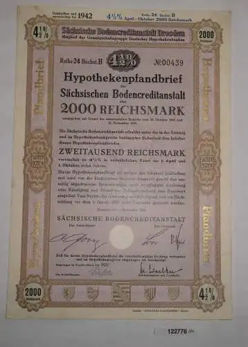 2000 RM Schuldverschreibung Sächsische Bodencreditanstalt Dresden 1936 (122776)