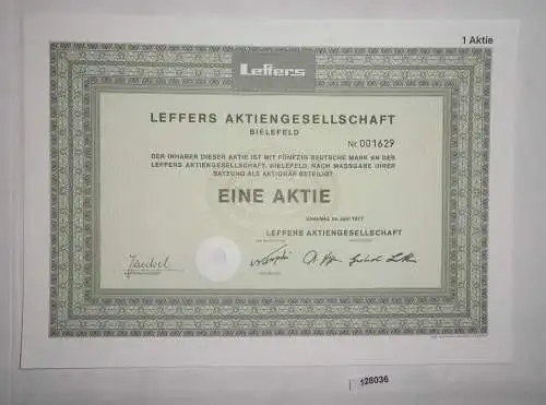 50 Deutsche Mark Aktie Leffers AG Bielefeld Juni 1977 (128036)