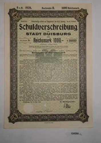 1000 RM Schuldverschreibung Stadt Duisburg 31. Mai 1928 (124255)