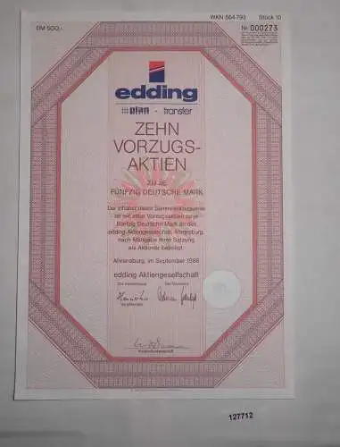 10 Vorzugsaktien zu 50 Mark Edding AG Ahrensburg September 1986 (127712)