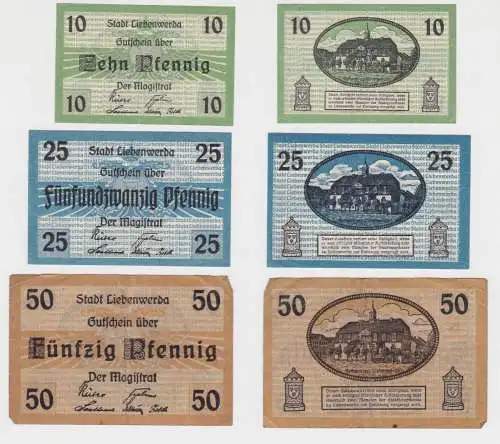 10, 25 & 50 Pfennig Banknoten Notgeld Stadt Liebenwerda 1920 (131847)