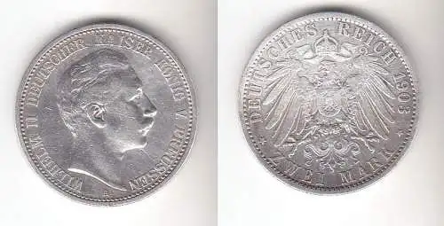 2 Mark Silbermünze Preussen Kaiser Wilhelm II 1903 Jäger 102  (112779)