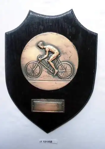 seltene Sportplakette Radfahrer Bronze im Holzrahmen um 1920 (111158)